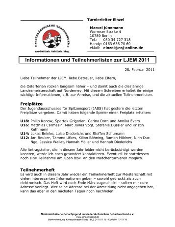 Informationen und Teilnehmerlisten zur LJEM 2011