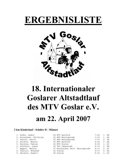 ERGEBNISLISTE 18. Internationaler Goslarer Altstadtlauf des MTV ...