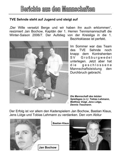 knapp aus - April 2007 - Turnverein Eintracht Sehnde von 1894 eV