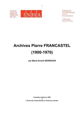 Archives Pierre FRANCASTEL - Institut National d'Histoire de l'Art