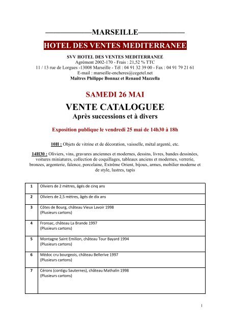 HOTEL DES VENTES MEDITERRANEE 26 MAI - Interencheres.com