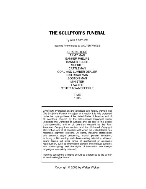 THE SCULPTOR'S FUNERAL - 10-Minute Plays
