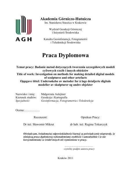 Praca Dyplomowa - Photogrammetry and Remote Sensing - AGH