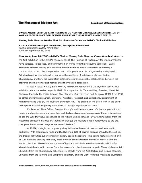Press Release - MoMA Online Press Office