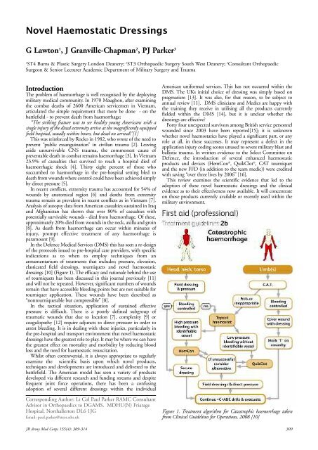 Novel Haemostatic Dressings - Journal of the Royal Army Medical ...