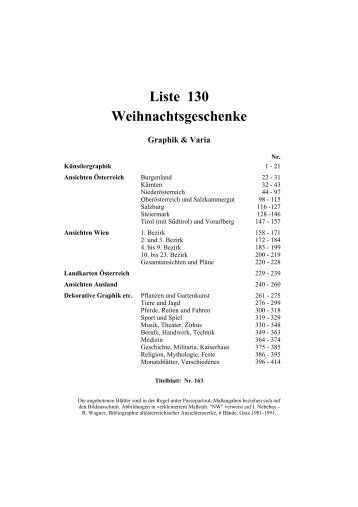 Liste 130 Weihnachtsgeschenke - Wiener Antiquariat Ingo Nebehay