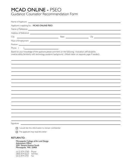 MCAD Online PSEO Application Form - Minneapolis College of Art ...