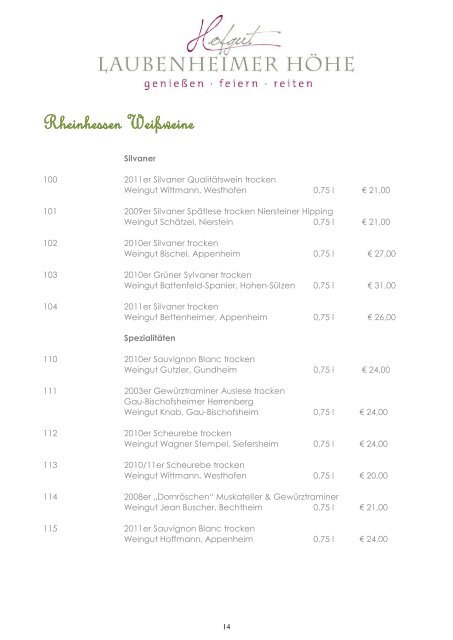 Weinkarte des Hofgut Laubenheimer Höhe (PDF)