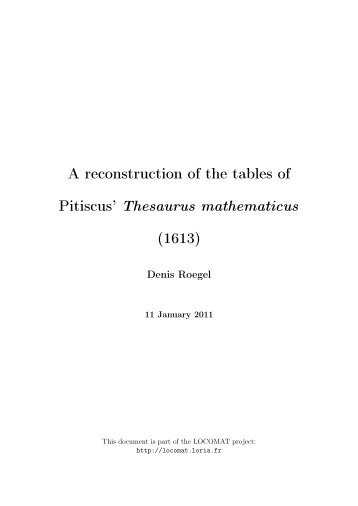 Thesaurus mathematicus (1613) - LOCOMAT: The LORIA ...