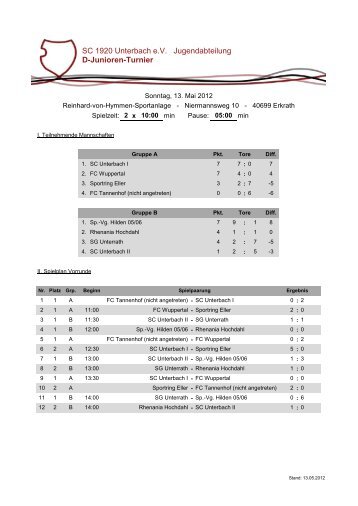 SC 1920 Unterbach e.V. Jugendabteilung D-Junioren-Turnier