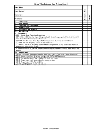 Sports Diver Training Record - Stroud Valley Sub-Aqua Club