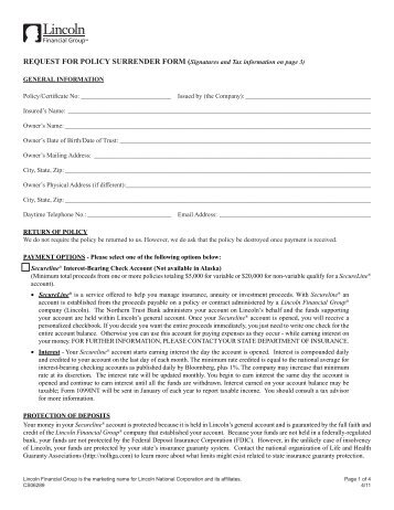 REQUEST FOR POLICY SURRENDER FORM - Lincoln Financial ...