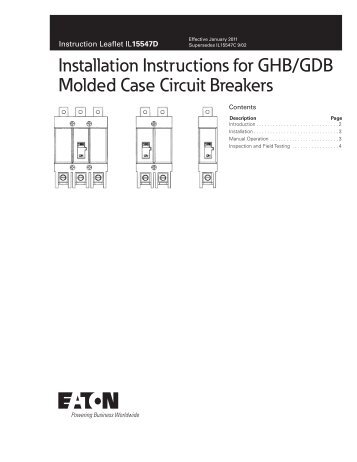 Installation Instructions for GHB/GDB Molded Case Circuit Breakers