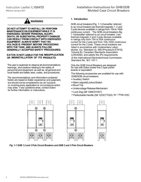 Installation Instructions for GHB/GDB Molded Case Circuit Breakers