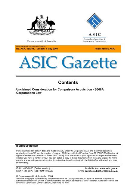 Contents - Australian Securities and Investments Commission