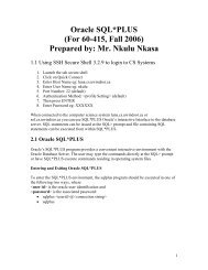 Oracle SQL*PLUS (For 60-415, Fall 2006