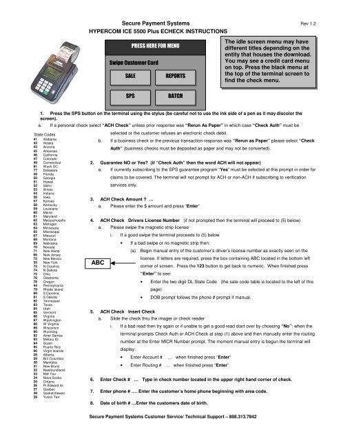 Secure Payment Systems HYPERCOM ICE 5500 Plus ECHECK ...