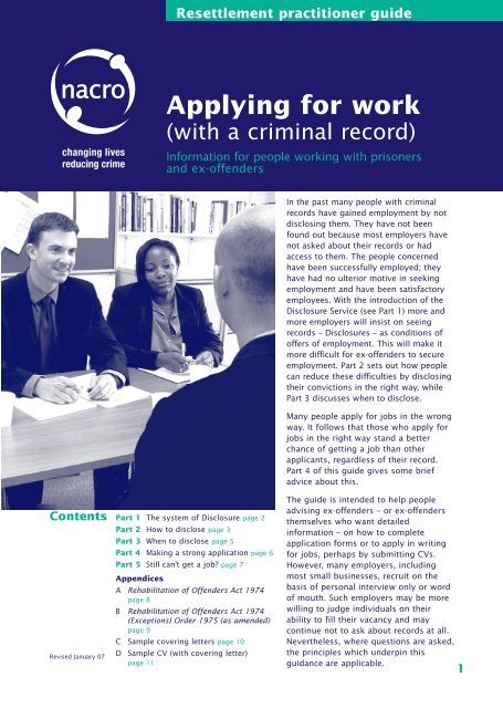 Applying for work (with a criminal record): resettlement - Nacro