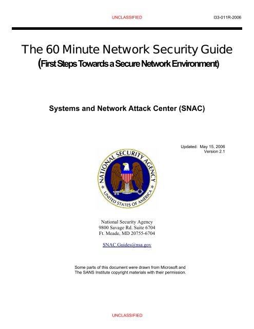 U) The 60 Minute Network Security Guide - National Security Agency
