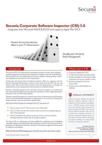Secunia Corporate Software Inspector (CSI) 5.0