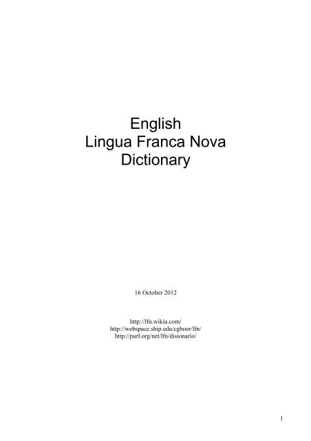 English Lingua Franca Nova Dictionary