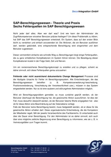 6 Fehlerquellen im SAP Berechtigungswesen - SecurIntegration