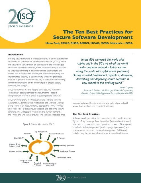The Ten Best Practices for Secure Software Development