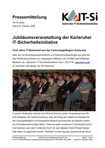 Jubiläumsveranstaltung der Karlsruher IT-Sicherheitsinitiative