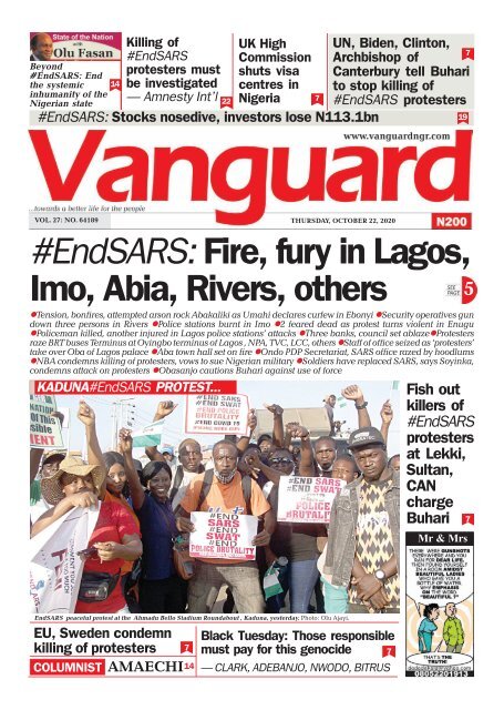 22102020 - #EndSARS: Fire, fury in Lagos, Imo, Abia, Rivers, others