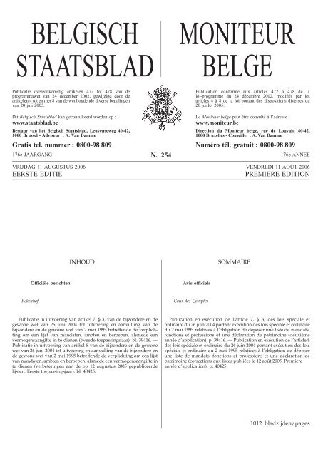 BELGISCH STAATSBLAD MONITEUR BELGE - De Standaard