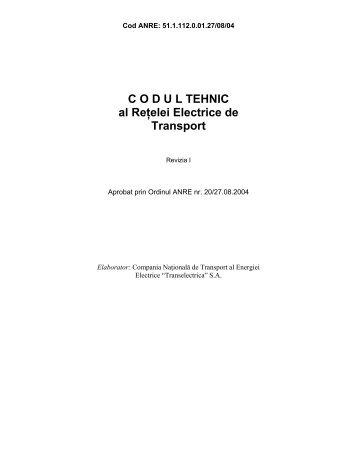 C O D U L TEHNIC al Reţelei Electrice de Transport - Transelectrica
