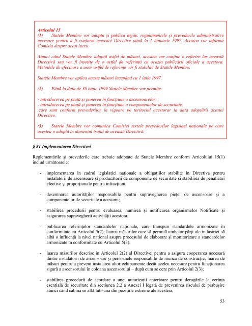 Directiva 95/16/EC referitoare la ascensoare GHID DE APLICARE
