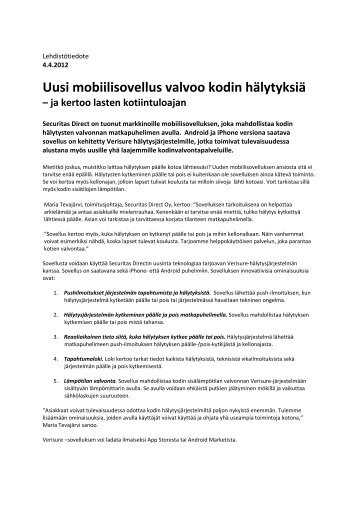 Uusi mobiilisovellus valvoo kodin hälytyksiä - Securitas Direct