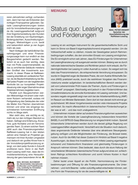 HOCH HINAUS: - Raiffeisen-Leasing