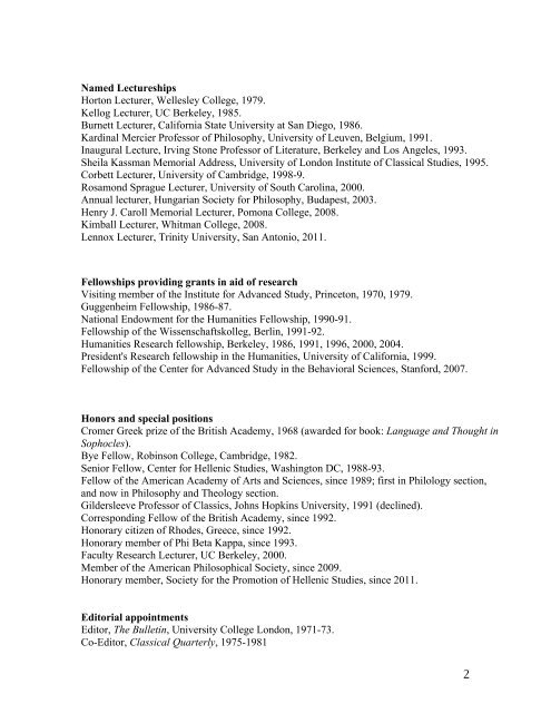 Anthony A. Long, Curriculum Vitae - Department of Classics ...