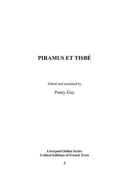 PIRAMUS ET TISBÉ - University of Liverpool