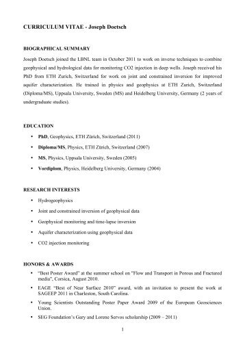 CURRICULUM VITAE - Joseph Doetsch - Earth Sciences Division