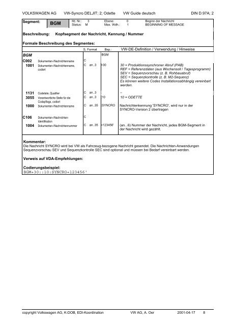 VOLKSWAGEN AG EDI Implementation Guidelines JiT-Abruf ...