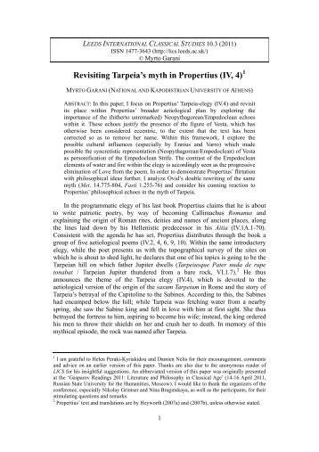 Revisiting Tarpeia's myth in Propertius (IV, 4) - Leeds International ...