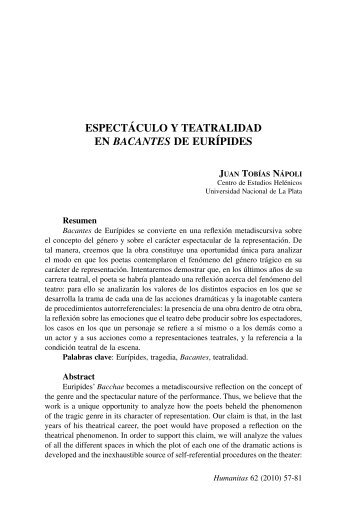 ESPECTáCuLO y TEATRALIDAD EN Bacantes DE EuRÍPIDES