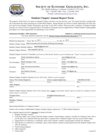 Student Chapter Annual Report Form - Society of Economic Geologists