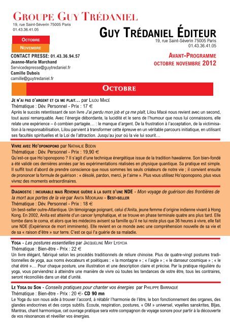 avant-programme octobre novembre 2012 - Courrier du Livre