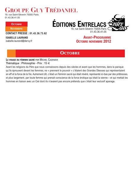 avant-programme octobre novembre 2012 - Courrier du Livre