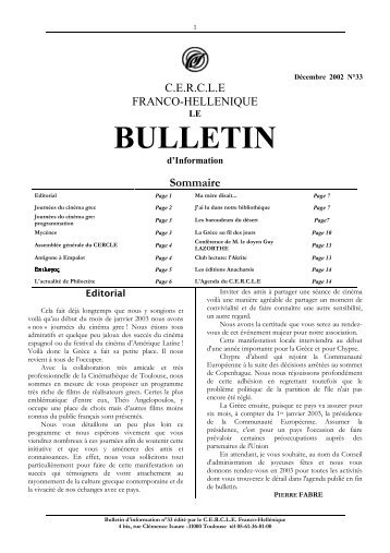 n° 33 - decembre 2002 - CERCLE franco-hellenique de Toulouse