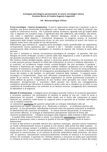 Sostegno psicologico permanente in neuro-oncologia clinica ...