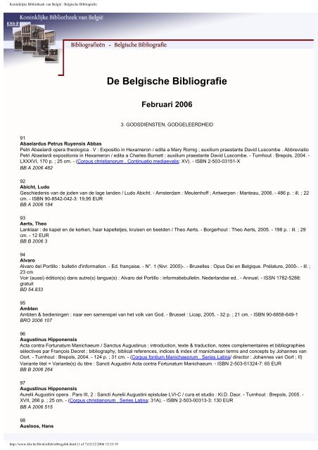 Koninklijke Bibliotheek van België : Belgische Bibliografie