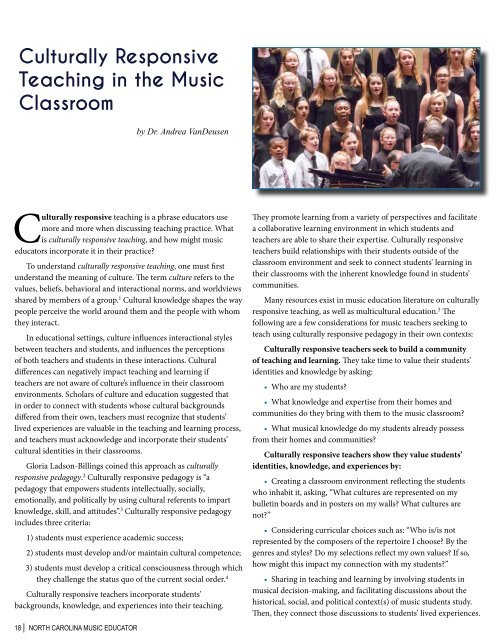 NC Music Educator Winter 2018