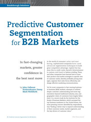 Predictive Customer Segmentation for B2B Markets - Oliver Wyman