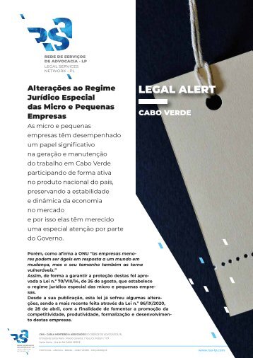 Legal Alert Cabo Verde - Alterações ao Regime Jurídico Especial das Micro e Pequenas Empresas