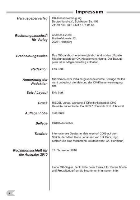 OK Jahrbuch 2009 - OK Klassenvereinigung Deutschland